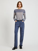 Proenza Schouler Front full length image of model wearing Maxine Pant in Suede in Slate