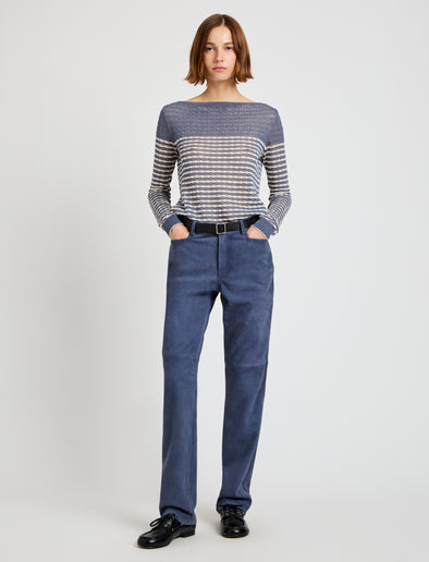 Proenza Schouler Front full length image of model wearing Maxine Pant in Suede in Slate