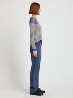 Proenza Schouler Side full length image of model wearing Maxine Pant in Suede in Slate