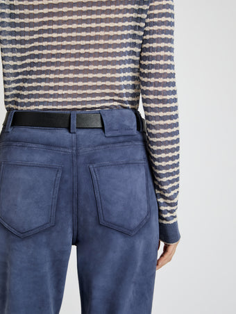 Proenza Schouler Detail image of model wearing Maxine Pant in Suede in Slate