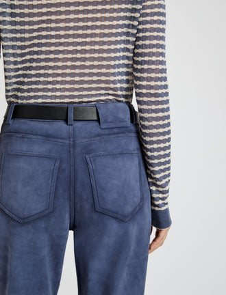 Proenza Schouler Detail image of model wearing Maxine Pant in Suede in Slate