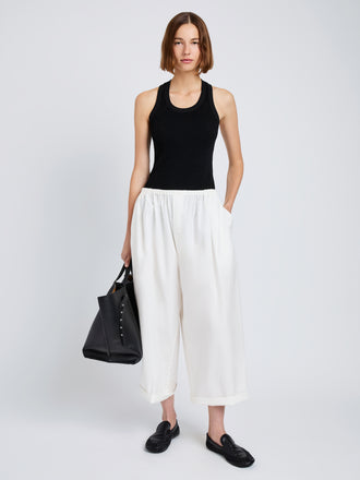 Proenza Schouler Front full length image of model wearing Kayla Pant in Brushed Poplin in White
