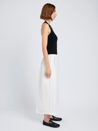 Proenza Schouler Side full length image of model wearing Kayla Pant in Brushed Poplin in White
