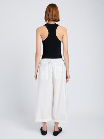 Proenza Schouler Back full length image of model wearing Kayla Pant in Brushed Poplin in White