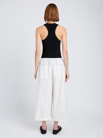 Proenza Schouler Back full length image of model wearing Kayla Pant in Brushed Poplin in White