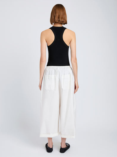 Proenza Schouler Back full length image of model wearing Kayla Pant in Brushed Poplin in White