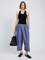 Proenza Schouler Front full length image of model wearing Kayla Pant in Brushed Poplin in Slate