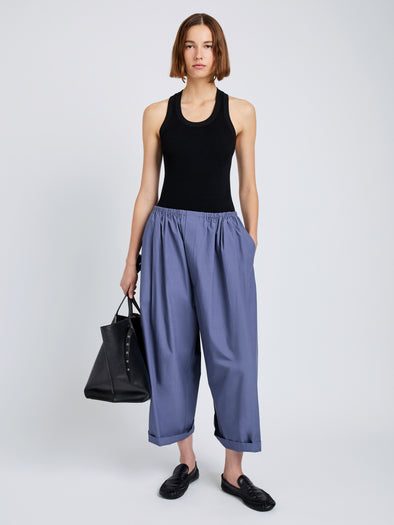 Proenza Schouler Front full length image of model wearing Kayla Pant in Brushed Poplin in Slate