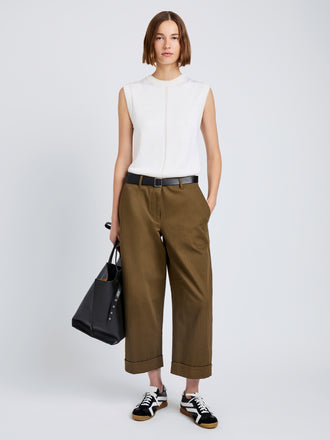 Proenza Schouler Front full length image of model wearing Dori Pant in Fine Herringbone in Wood