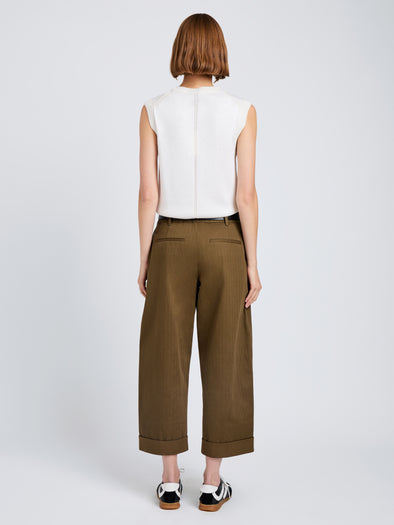 Proenza Schouler Back full length image of model wearing Dori Pant in Fine Herringbone in Wood