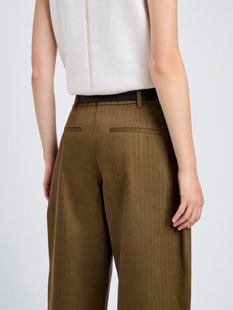 Proenza Schouler Detail image of model wearing Dori Pant in Fine Herringbone in Wood