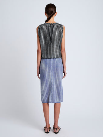 Proenza Schouler back image of model wearing Bradley Crewneck in Plaid Knit in off white/black