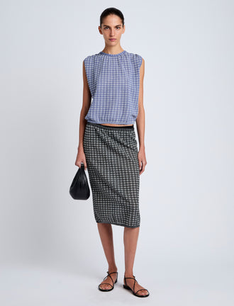 Proenza Schouler front image of model wearing Lori Knit Skirt in Plaid Knit in off white/black