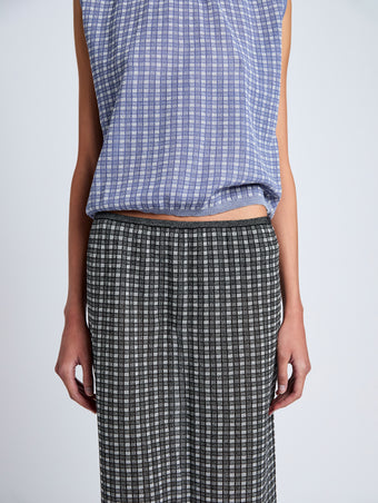 Proenza Schouler detail image of model wearing Lori Knit Skirt in Plaid Knit in off white/black