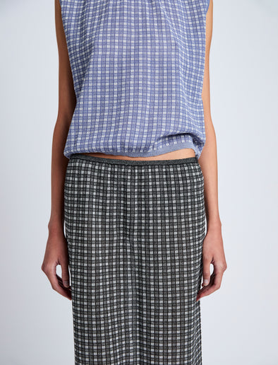 Proenza Schouler detail image of model wearing Lori Knit Skirt in Plaid Knit in off white/black