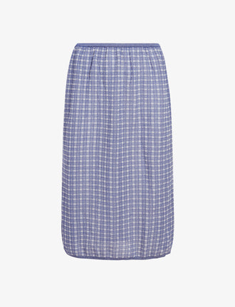Proenza Schouler flat image of Lori Knit Skirt in Plaid Knit in off white/denim