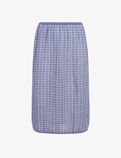 Proenza Schouler flat image of Lori Knit Skirt in Plaid Knit in off white/denim