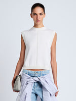Proenza Schouler Front cropped image of model wearing Emily Sweater in Plaited Viscose Rib in Off White