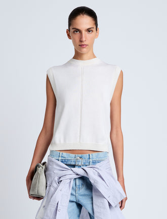 Proenza Schouler Front cropped image of model wearing Emily Sweater in Plaited Viscose Rib in Off White