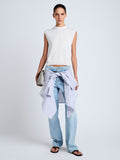 Proenza Schouler Front full length image of model wearing Emily Sweater in Plaited Viscose Rib in Off White