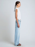 Proenza Schouler Side full length image of model wearing Emily Sweater in Plaited Viscose Rib in Off White