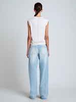 Proenza Schouler Back full length image of model wearing Emily Sweater in Plaited Viscose Rib in Off White