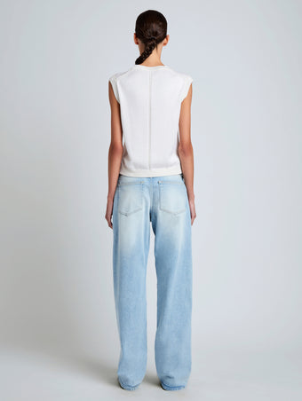 Proenza Schouler Back full length image of model wearing Emily Sweater in Plaited Viscose Rib in Off White