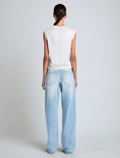 Proenza Schouler Back full length image of model wearing Emily Sweater in Plaited Viscose Rib in Off White
