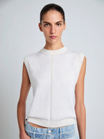 Proenza Schouler Detail image of model wearing Emily Sweater in Plaited Viscose Rib in Off White