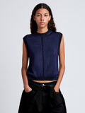 Proenza Schouler Front cropped image of model wearing Emily Sweater in Plaited Viscose Rib in Dark Ink