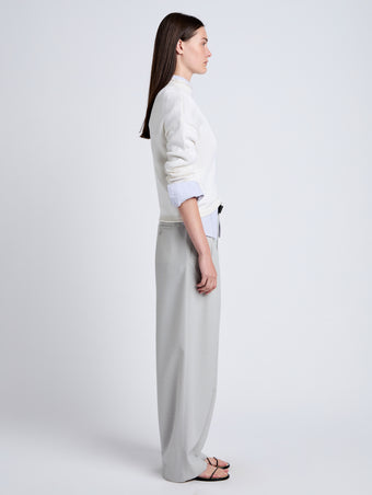 Proenza Schouler Side full length image of model wearing Shea Sweater in Plaited Viscose Rib in Off White