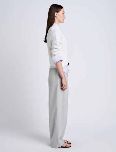 Proenza Schouler Side full length image of model wearing Shea Sweater in Plaited Viscose Rib in Off White