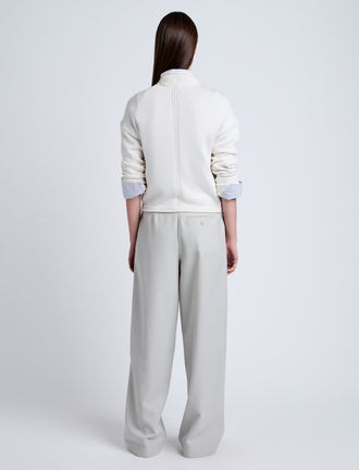 Proenza Schouler Back full length image of model wearing Shea Sweater in Plaited Viscose Rib in Off White