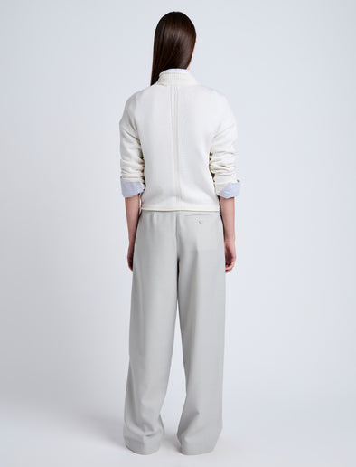 Proenza Schouler Back full length image of model wearing Shea Sweater in Plaited Viscose Rib in Off White