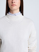 Proenza Schouler Detail image of model wearing Shea Sweater in Plaited Viscose Rib in Off White