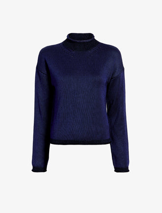 Proenza Schouler Still Life image of Shea Sweater in Plaited Viscose Rib in Dark Ink
