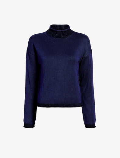 Proenza Schouler Still Life image of Shea Sweater in Plaited Viscose Rib in Dark Ink