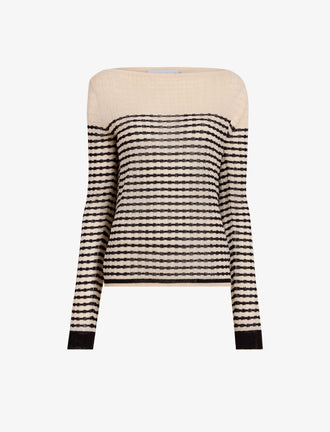 Proenza Schouler flat image of Britta Sweater in Breton Stripe in chalk/black
