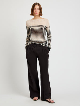 Proenza Schouler front image of model wearing Britta Sweater in Breton Stripe in chalk/black