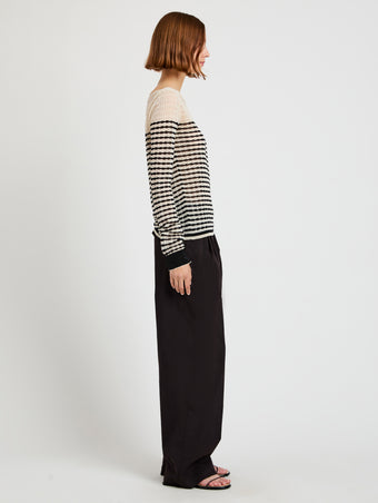 Proenza Schouler side image of model wearing Britta Sweater in Breton Stripe in chalk/black