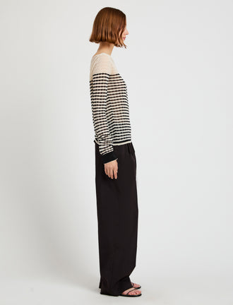 Proenza Schouler side image of model wearing Britta Sweater in Breton Stripe in chalk/black