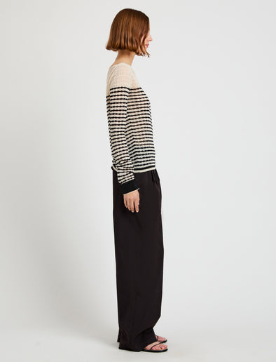 Proenza Schouler side image of model wearing Britta Sweater in Breton Stripe in chalk/black