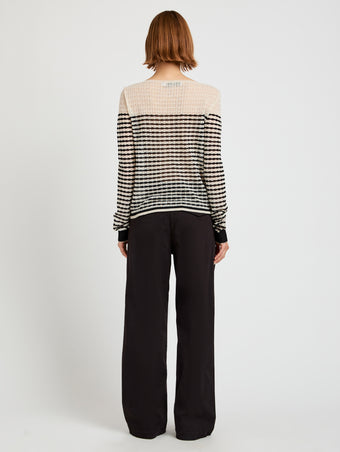 Proenza Schouler back image of model wearing Britta Sweater in Breton Stripe in chalk/black