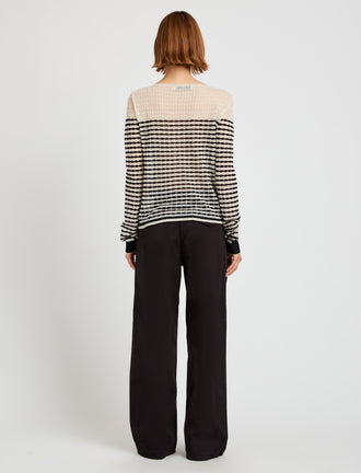 Proenza Schouler back image of model wearing Britta Sweater in Breton Stripe in chalk/black