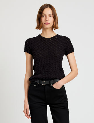 Proenza Schouler Front cropped image of model wearing Quincy Top in Crochet in Black
