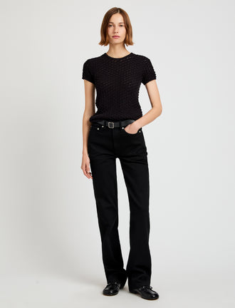 Proenza Schouler Front full length image of model wearing Quincy Top in Crochet in Black