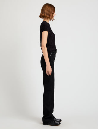 Proenza Schouler Side full length image of model wearing Quincy Top in Crochet in Black