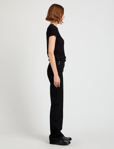 Proenza Schouler Side full length image of model wearing Quincy Top in Crochet in Black