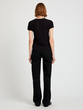 Proenza Schouler Back full length image of model wearing Quincy Top in Crochet in Black