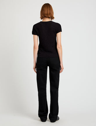 Proenza Schouler Back full length image of model wearing Quincy Top in Crochet in Black